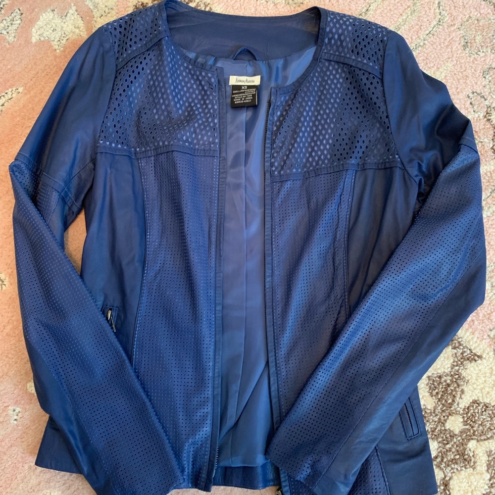 Navy leather jacket